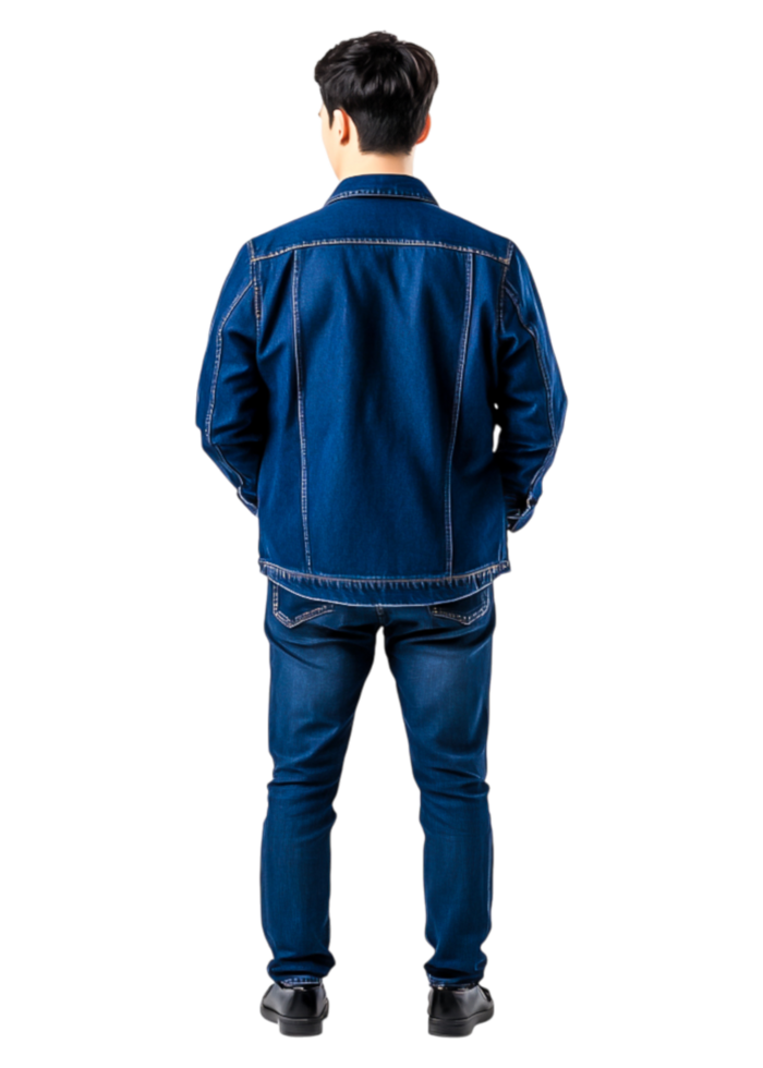 Casual Male Wearing Blue Denim Jacket and Jeans Against png