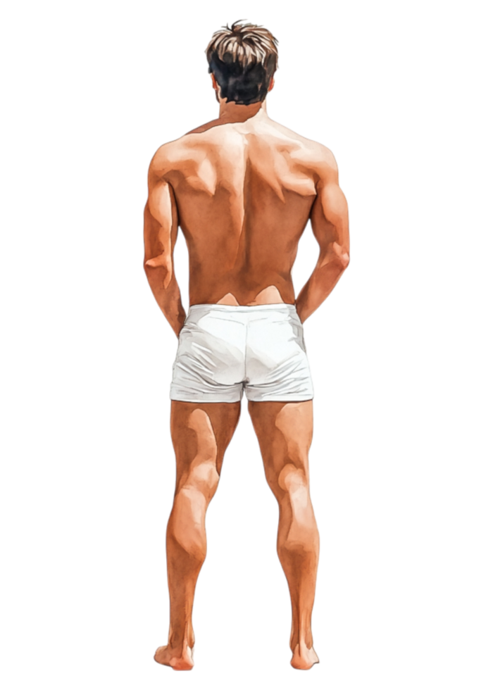 Male Figure in Athletic Shorts from Behind in Minimalist Style png