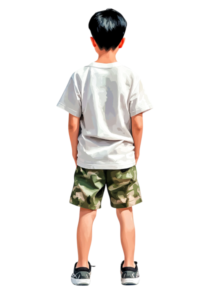 Young Boy Standing with Back to Camera in Casual Summer Attire png