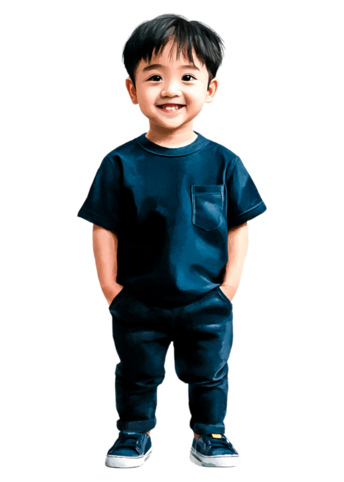 Happy young child standing confidently with hands in pockets png