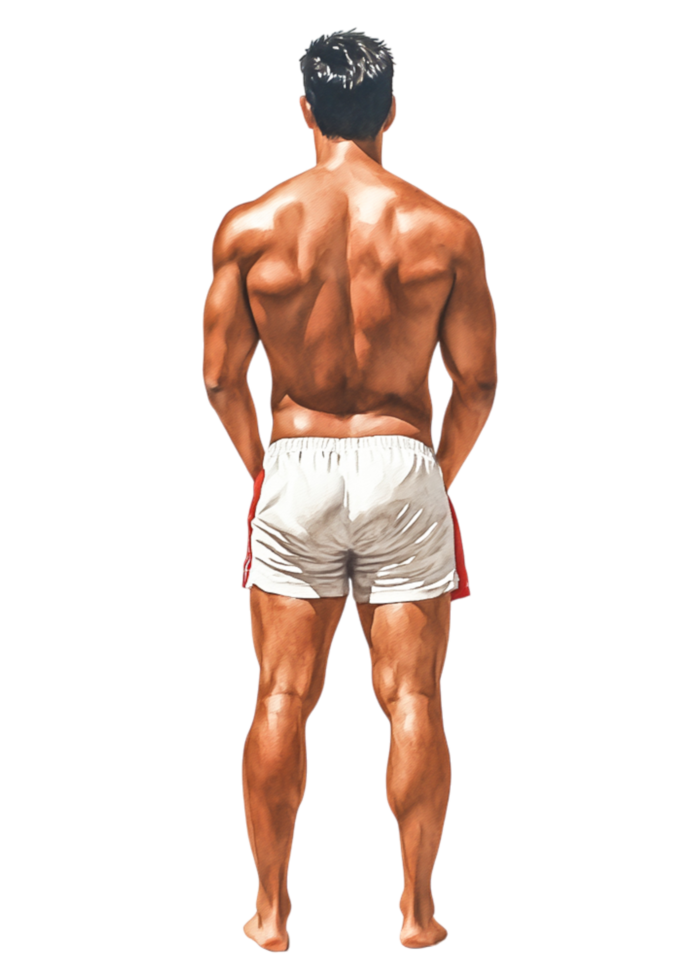 Fit Male Figure from Behind with Muscular Back and Short Pants png