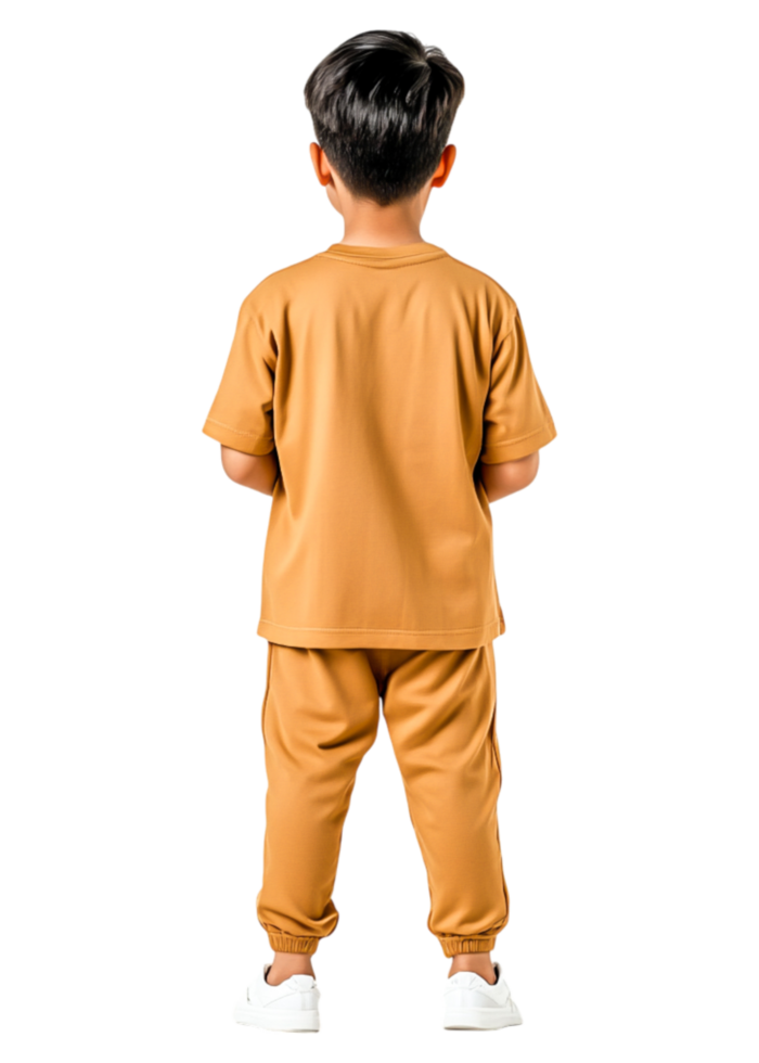 Young Boy in Casual Outfit Standing with Back to Camera in Studio png