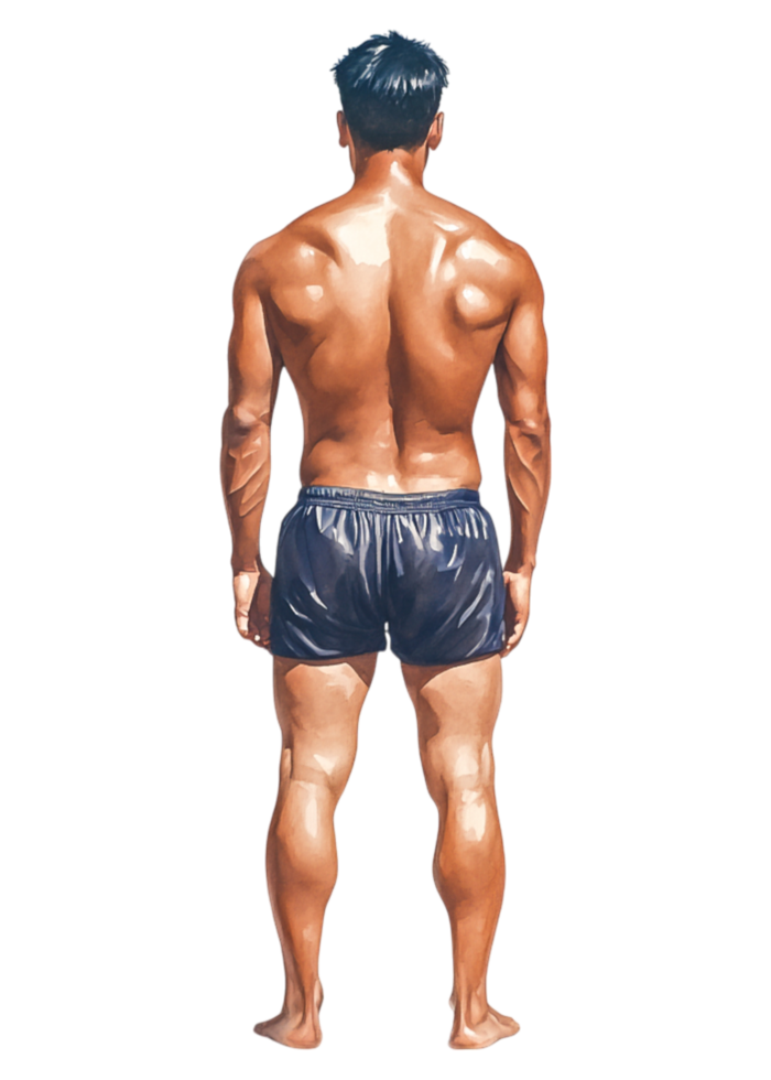 Male Figure from Behind in Swim Trunks on png