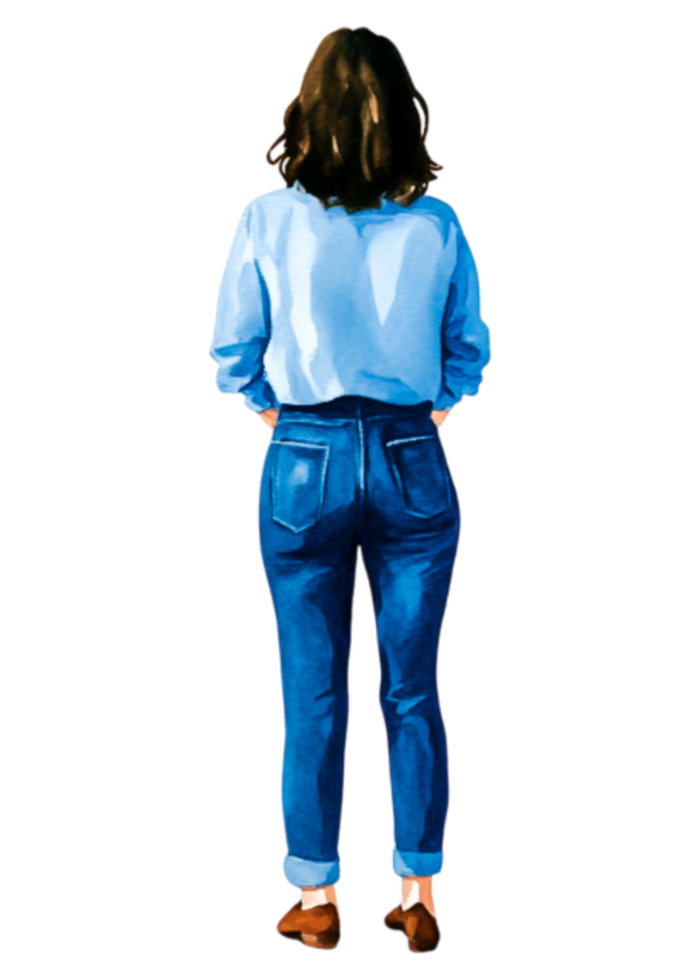 Young Woman in Casual Attire Facing Away, Digital Art Illustration png
