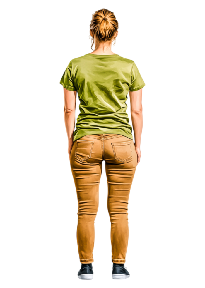 Young Woman Standing Back View in Casual Outfit and Simple Style png