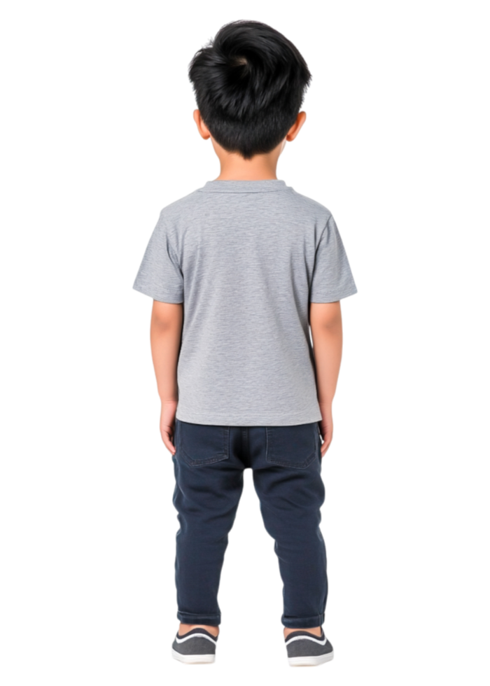 Cute Child from Behind in Grey T-Shirt and Dark Pants Standing Still png