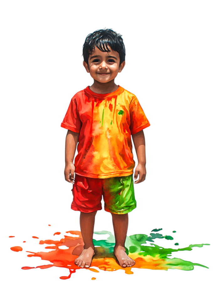 Happy Child Playing in Colorful Paint Splashes on png