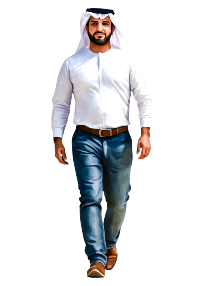 Confident Man Walking in Traditional Attire with Modern Style png