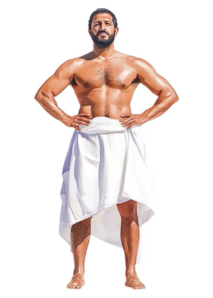 Confident Man with Strong Build Posing in a White Towel png