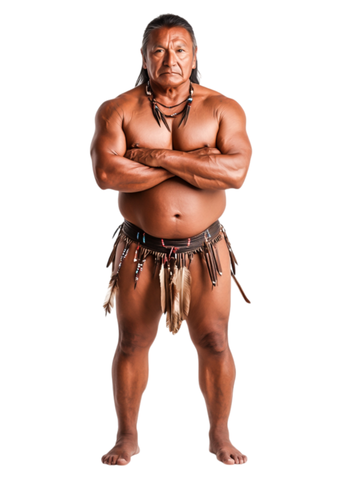 Strong Native American Man in Traditional Attire with Accessories png