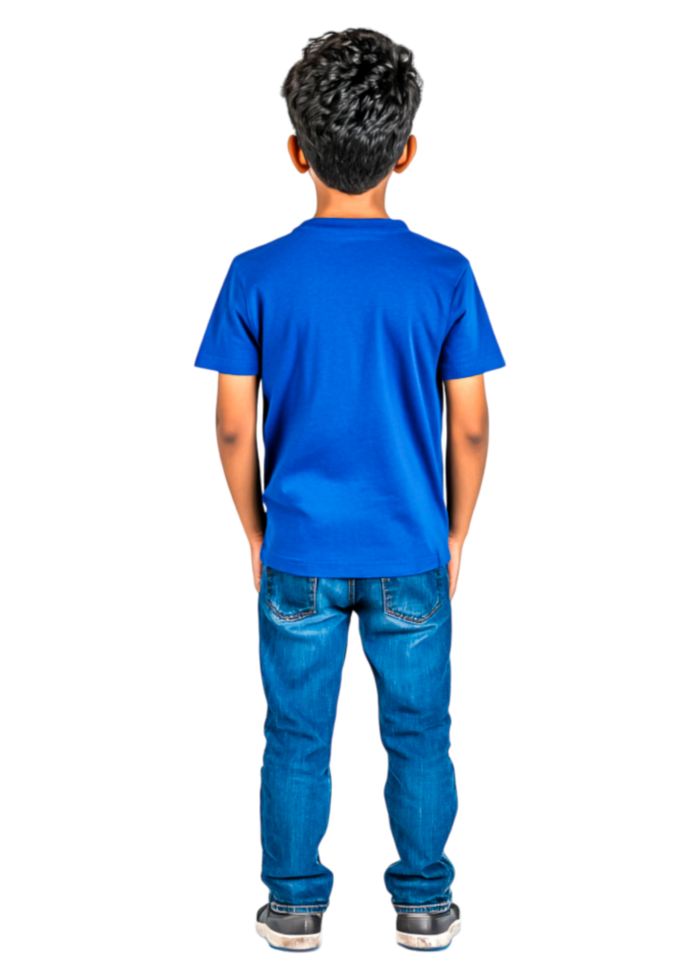Young Boy Standing with Back to Camera Casual Outfit in Blue png