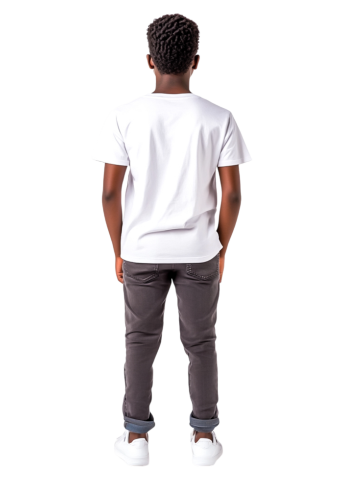 A Young Boy in Casual Outfit Standing with Back to Camera in Studio png