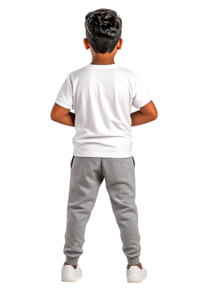Young Boy Standing with Hands Behind Back in Casual Outfit png
