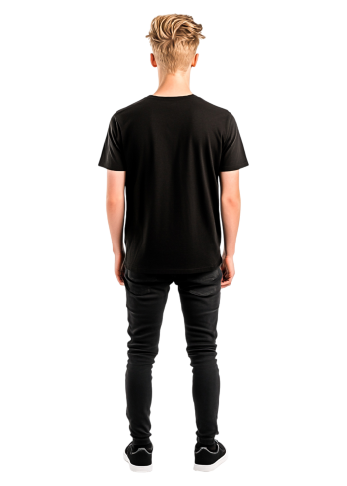 Young Man in Black T-shirt Facing Away Against png