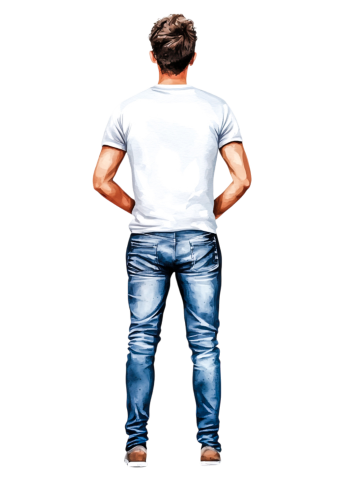 Young Man Standing with Hands Behind Back in Casual Outfit png