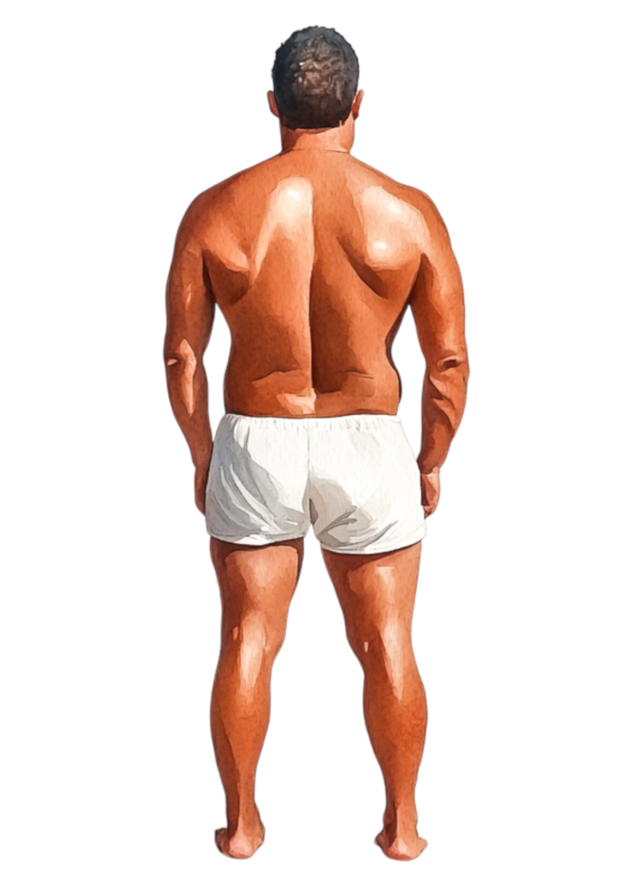 Muscular Male Figure from Back in White Shorts on Isolated Background png
