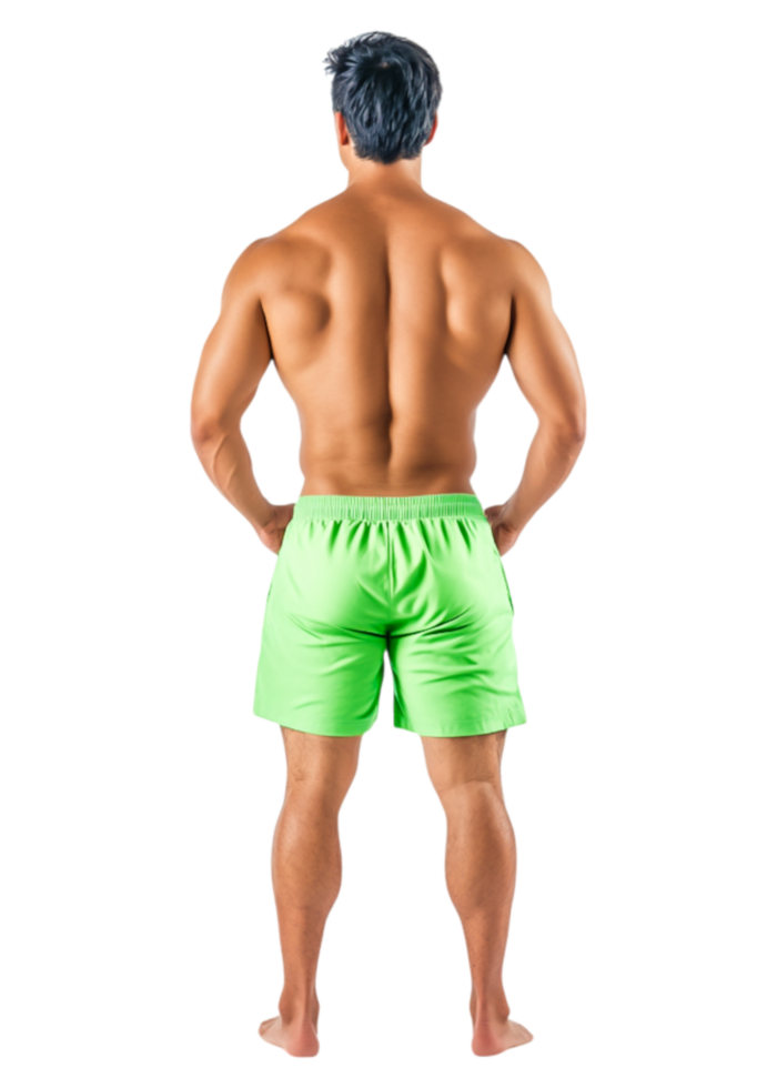 Athletic Man in Bright Green Shorts Posing with Confident Stance png