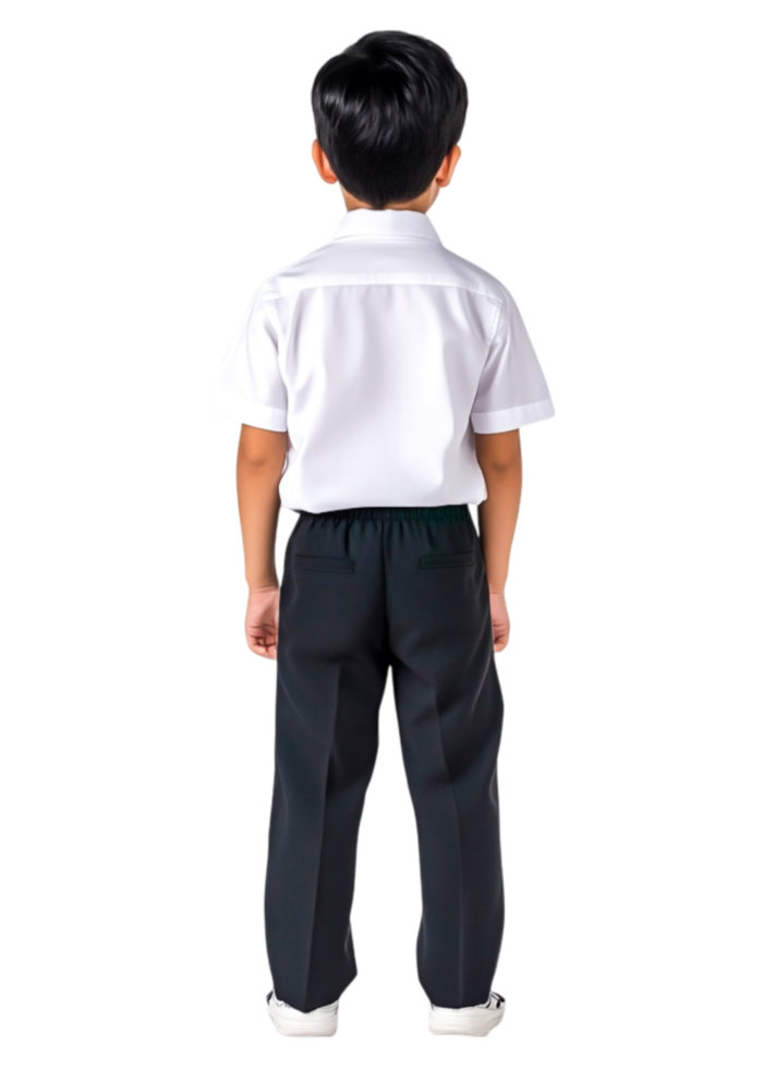Young Boy in School Uniform Standing with Back to Camera png