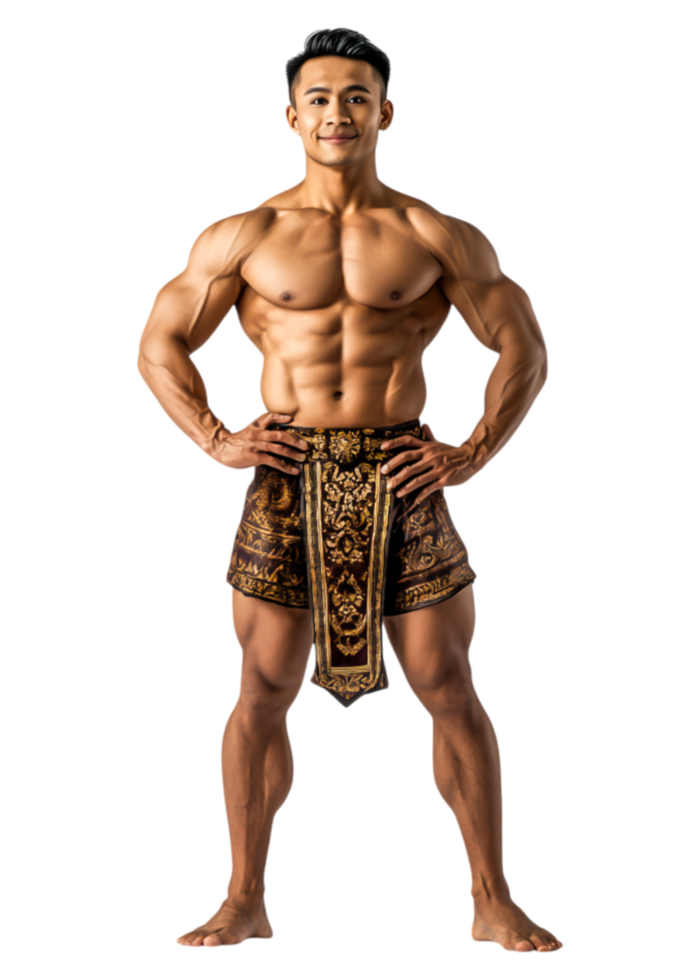 Fit Male Athlete in Traditional Costume Posing Confidently png