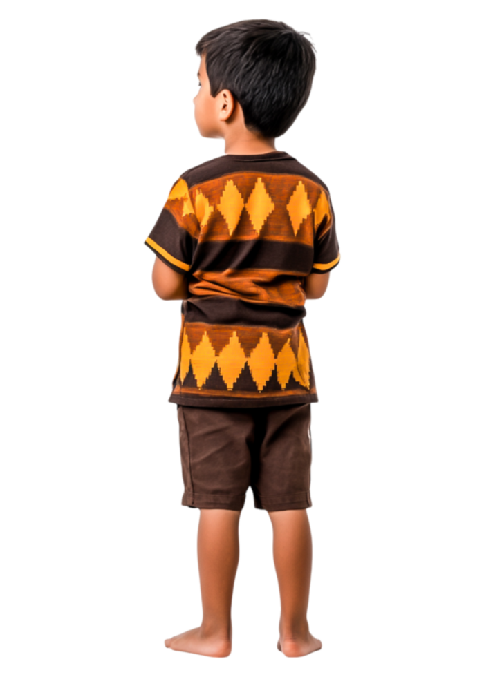 Young Boy in Traditional Ethnic Attire Posing from the Back png