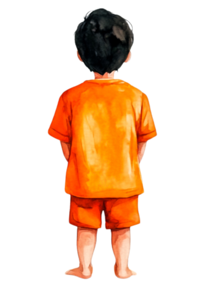 Young Boy in Orange Clothing Standing with Back to Viewer png
