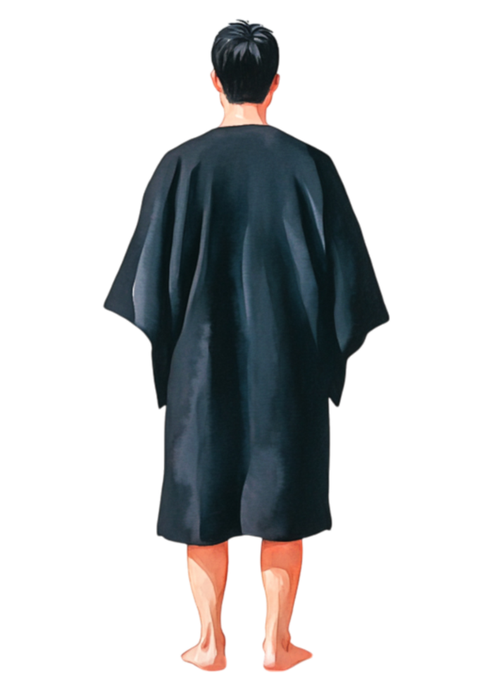 Man Standing in Traditional Robe with Bare Feet from Back View png