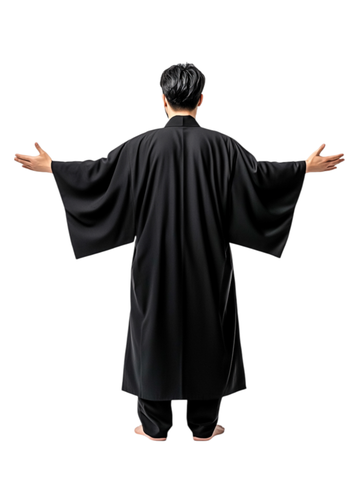 Man in Black Robe with Outstretched Arms on Isolated Background png