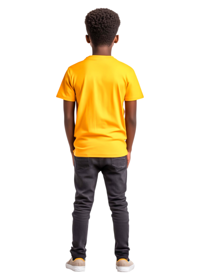 Young Boy in Bright Yellow Shirt Facing Away in Casual Attire png