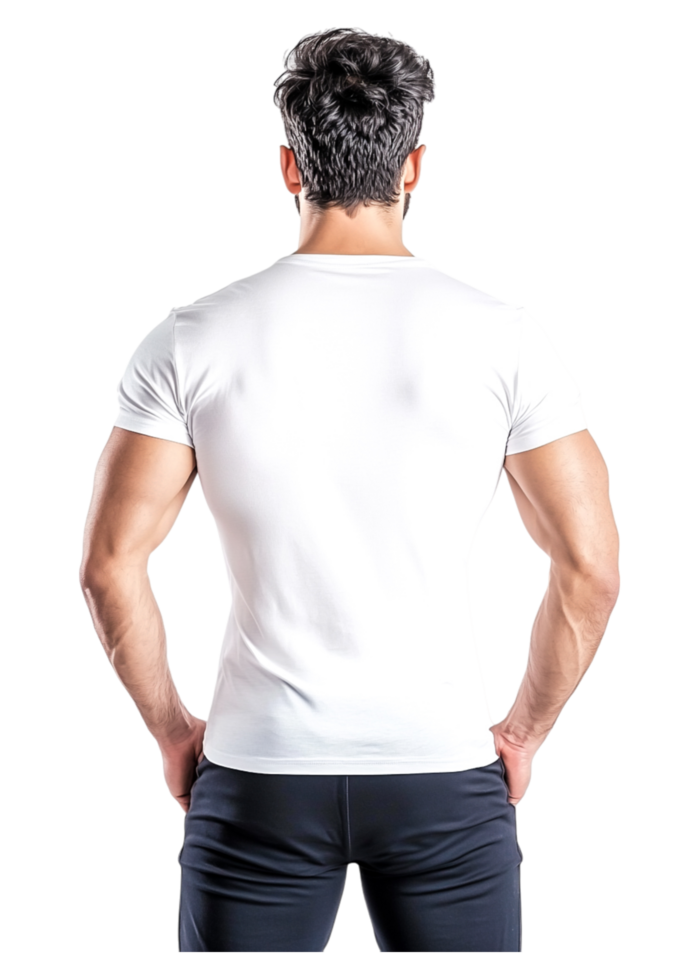 Muscular Young Man in Plain White T-Shirt Showcasing Fitness Style png