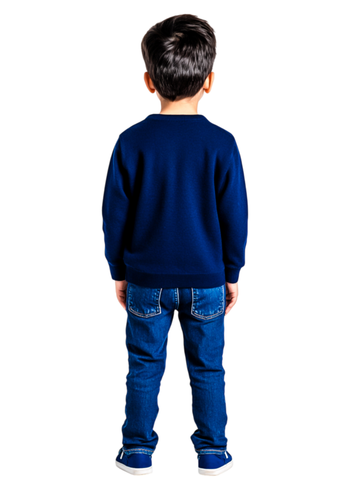 Child in Casual Outfit Standing with Back to Camera in Studio Setting png