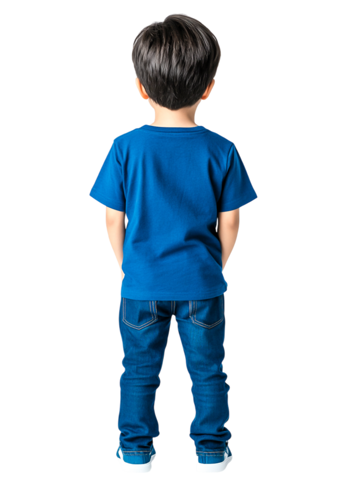 Child in Blue T-Shirt and Jeans Posing with Hands in Pockets png