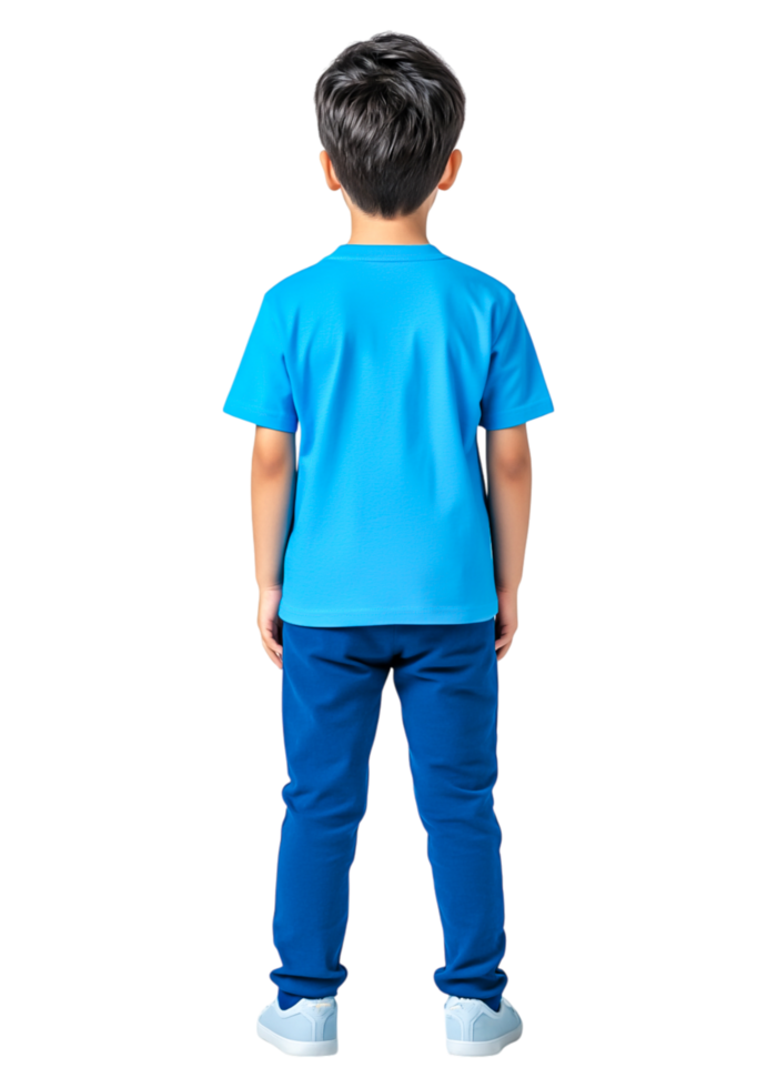Rear View of Child in Blue Outfit on png