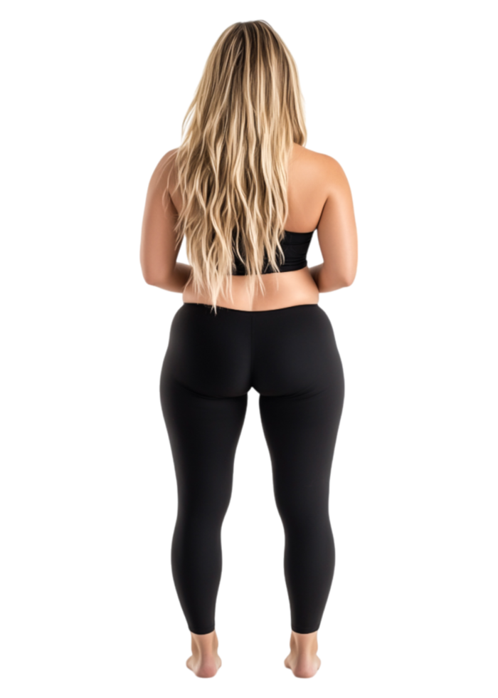 Elegant Woman in Black Leggings and Top Posing from Behind png