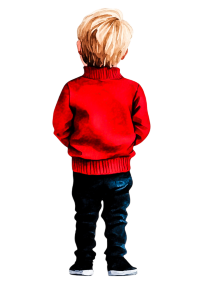 Young Boy in Red Sweater Facing Away from Camera on Isolated Background png