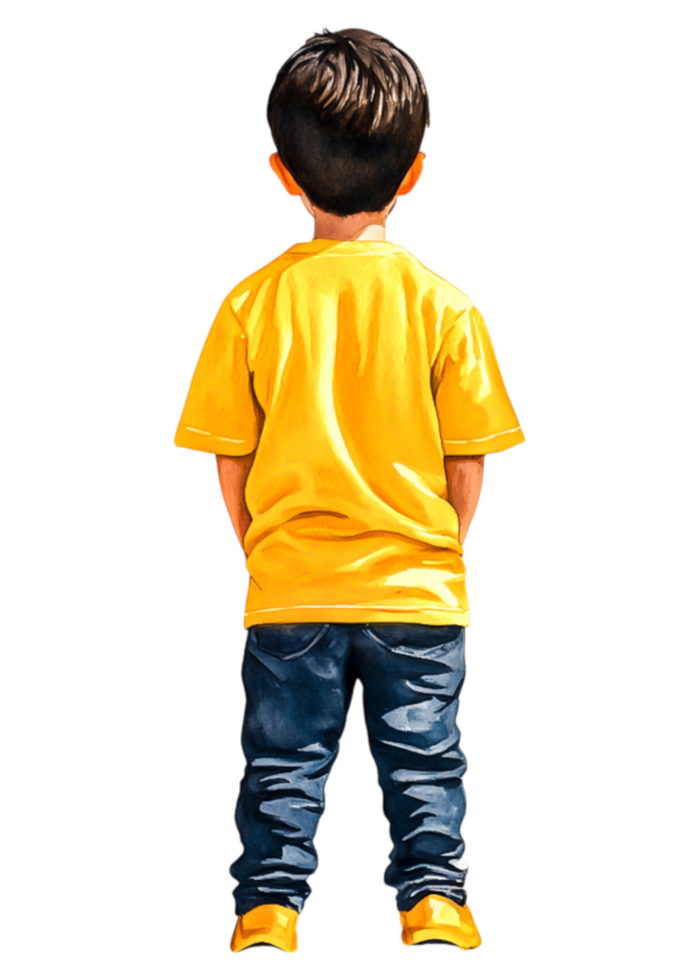 Child in Yellow Shirt Standing with Back Facing Viewer png