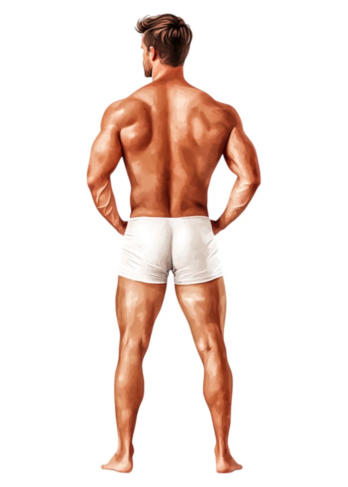 Fit Male Figure from Back View in White Undergarments Standing Still png