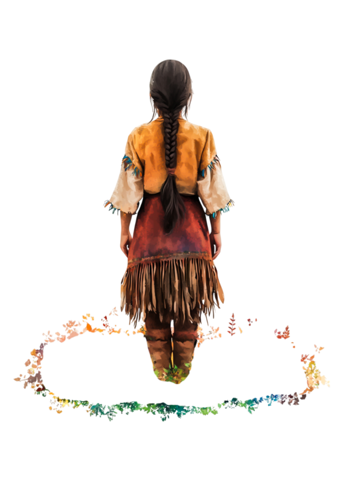 Indigenous Person in Traditional Attire with Colorful Background png