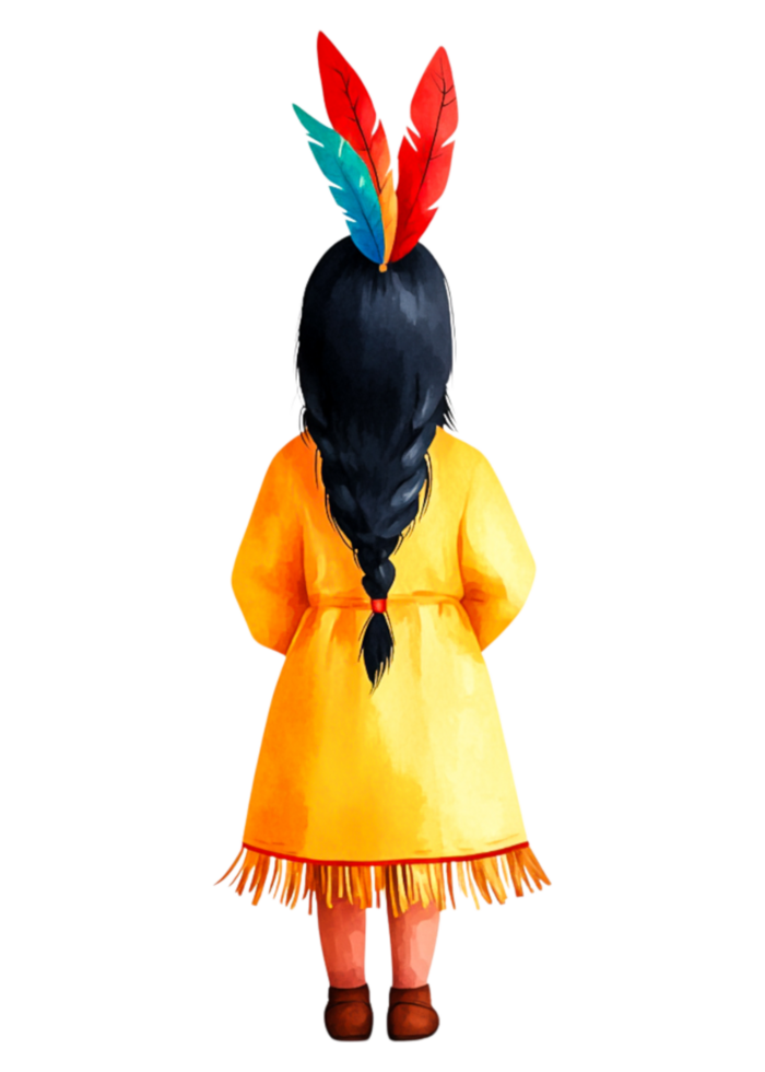 Colorful Illustration of a Native American Child in Traditional Attire png