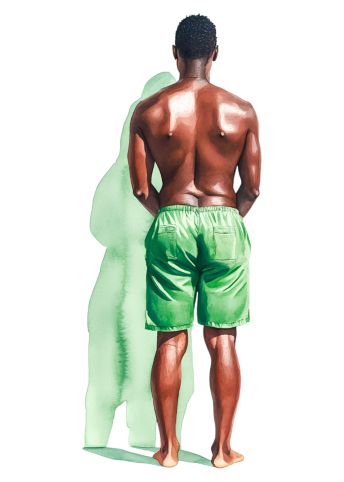 Man in Green Shorts Standing Back with Shadow Effect png