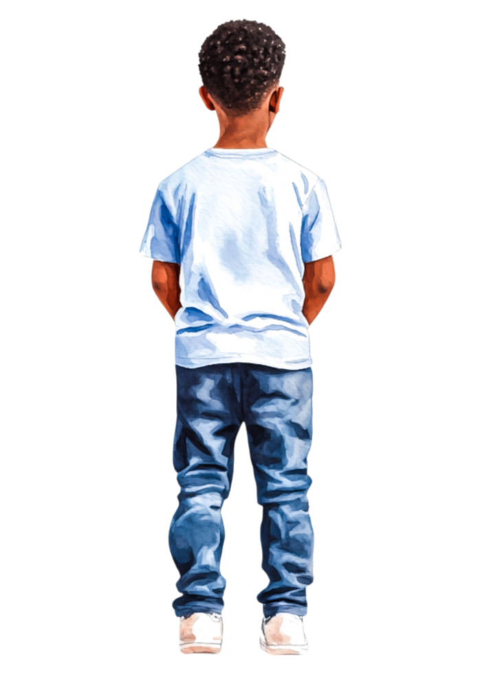 Young Boy Standing with Back Turned in Casual Attire and Sneakers png