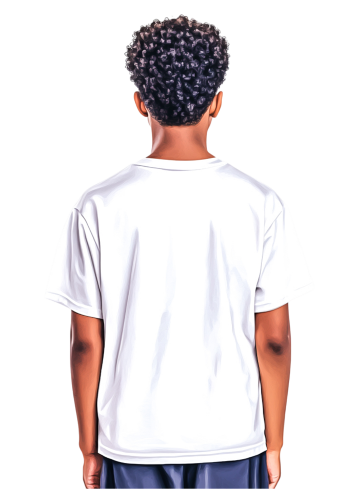 Rear View of Boy in Plain White T-Shirt Against Solid Background png