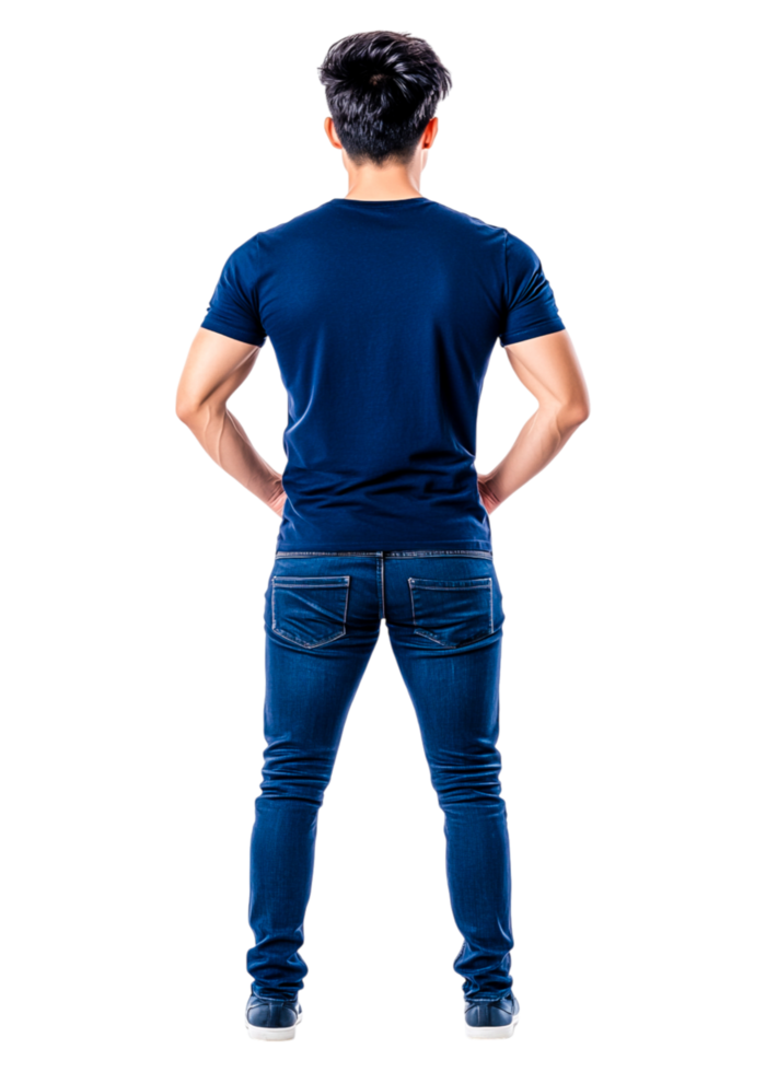 Young Man in Casual Attire Posing with Hands on Hips from Back View png