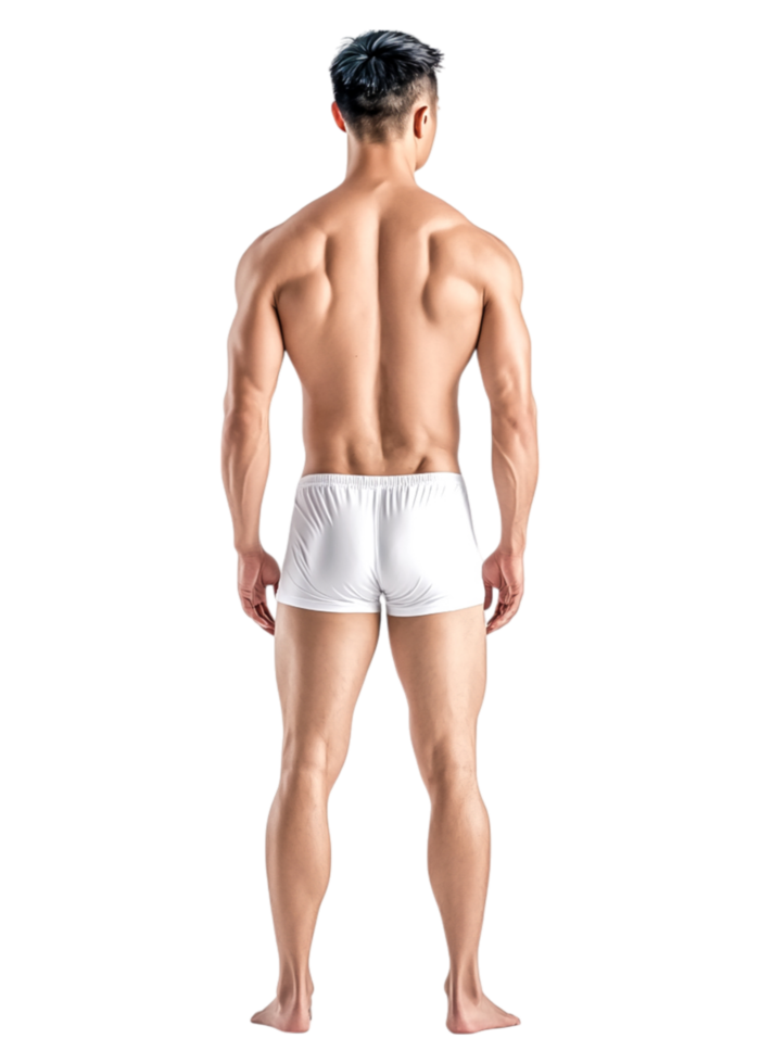 Fit Male Model Posing Back View in White Underwear on Isolated Background png