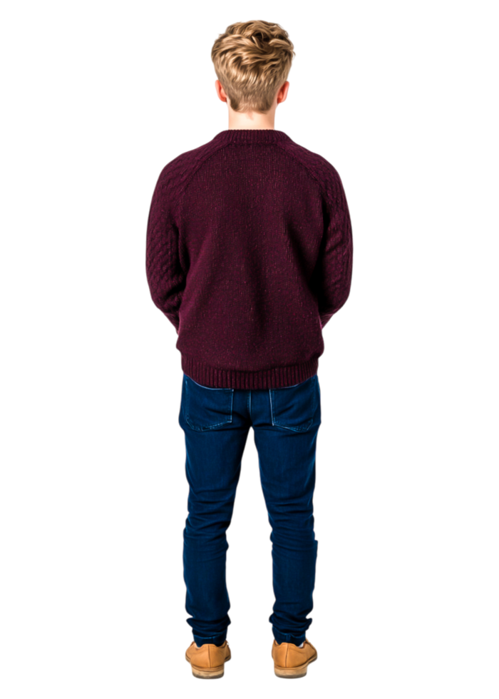 Young Male in Casual Sweater Posing from Back Against png