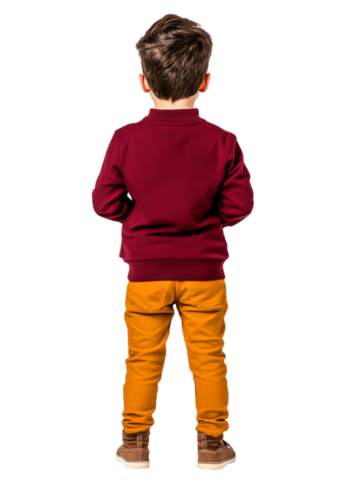 Child Wearing Stylish Outfit with Colors Red and Orange from Back png