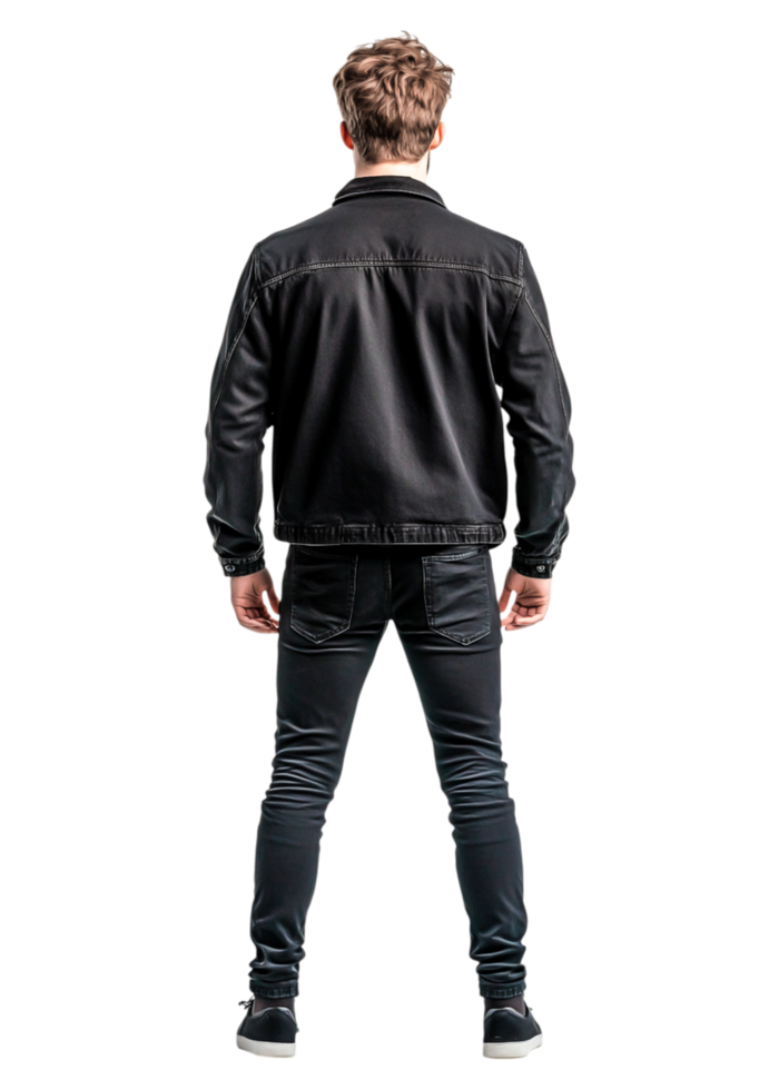 Young Man in Black Jacket and Pants Standing from Behind png