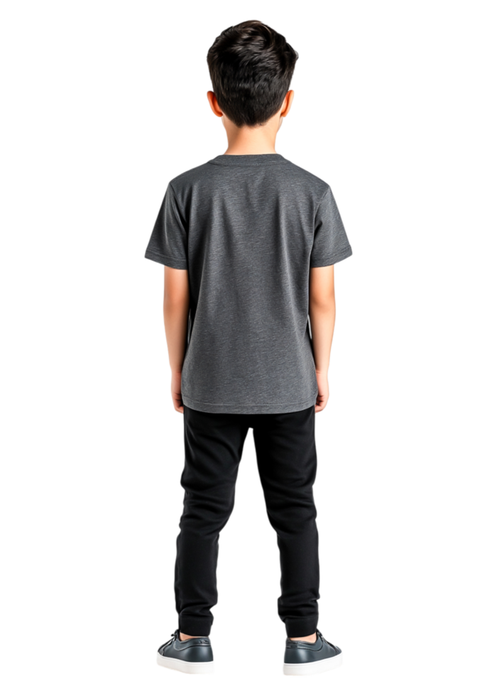 Young Boy Standing with Back to Camera in Stylish Casual Apparel png