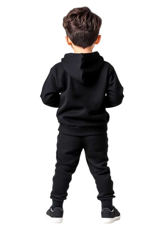 Child in Black Hoodie and Pants Standing with Back to Camera png