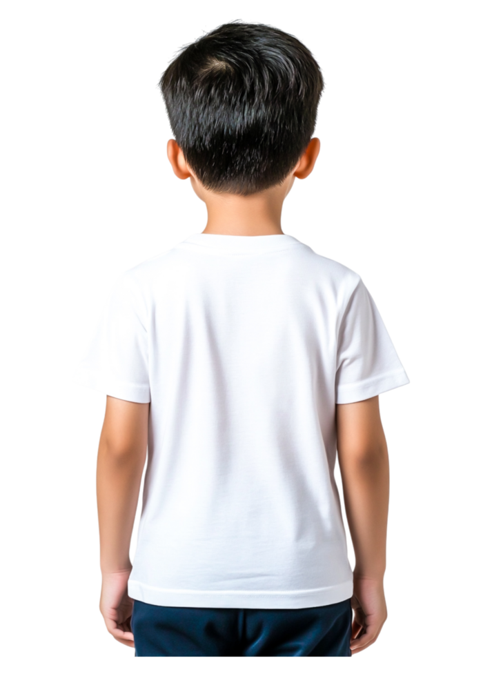 Young Boy Wearing Plain White T-Shirt from the Back View png
