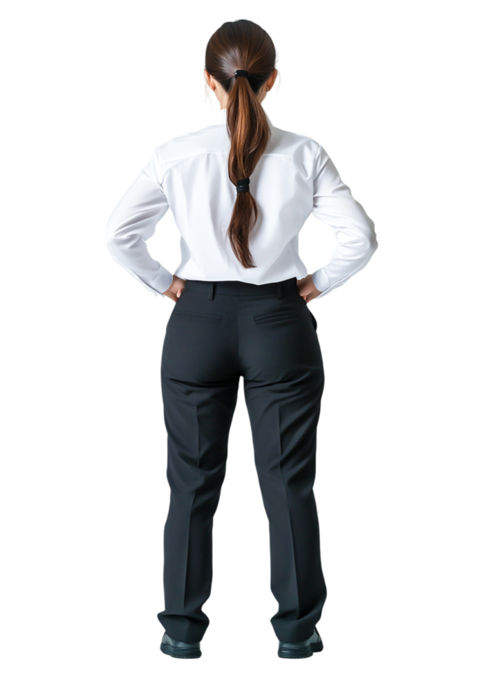 Professional Woman Standing Confidently with Hands on Hips png
